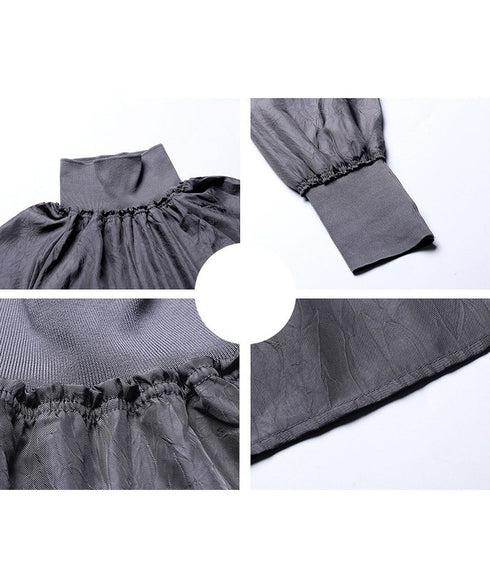 Glossy Gathered High Neck Dress